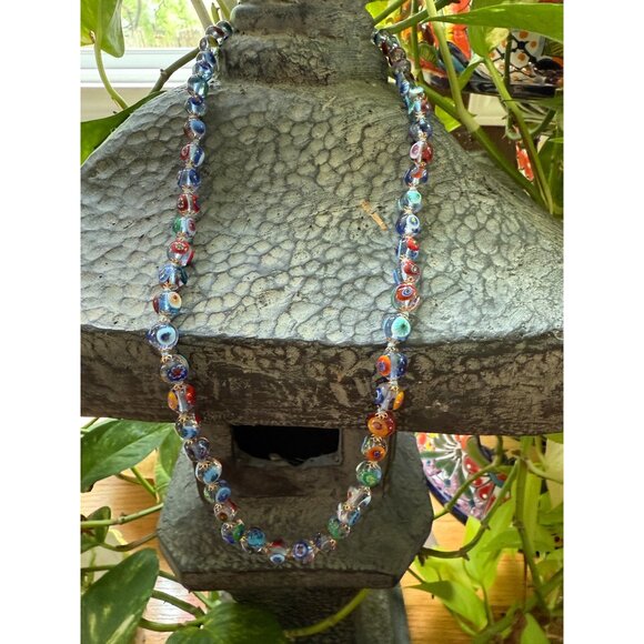 Handcrafted Venetian Glass Bead Necklace With Vibrant Multicolor & Gold-Tone - Picture 2 of 9